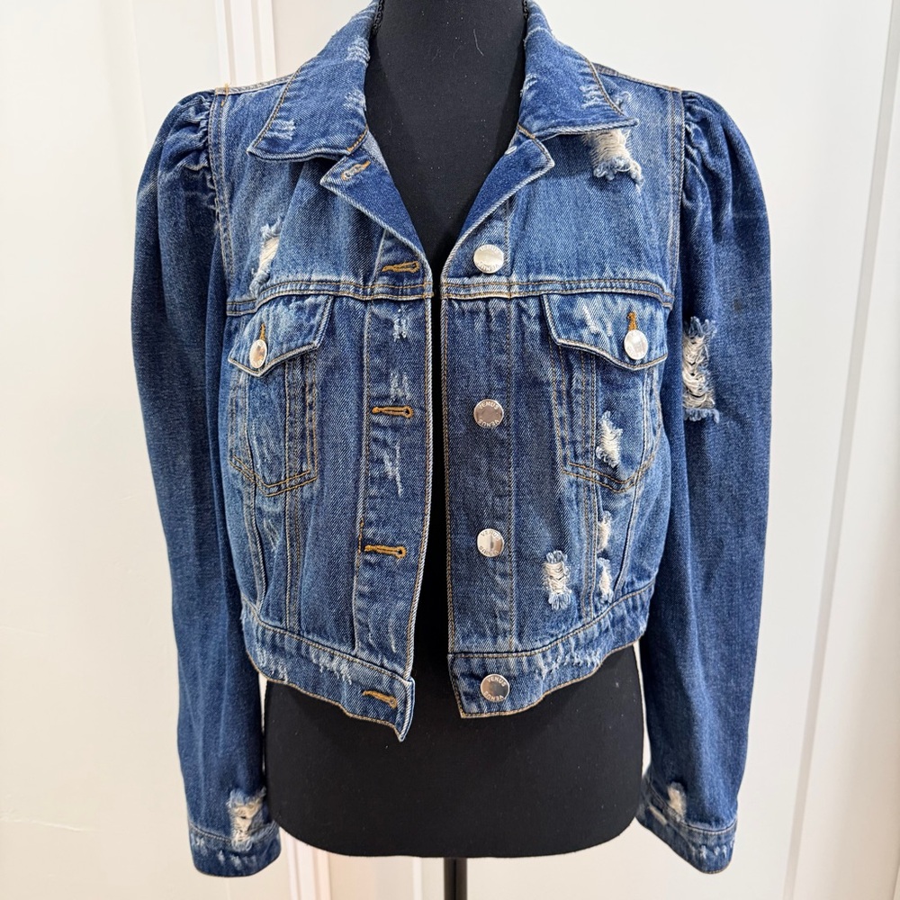 VENUS Distressed Crop Denim Jacket